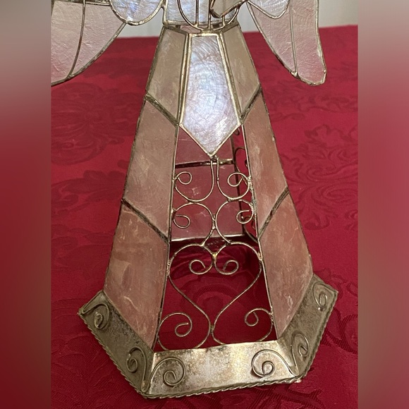 Vintage Capiz Shell Gold Christmas Angel Tree Stand Home Decor Large 11.5” - Picture 3 of 14